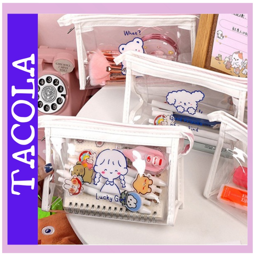 Túi đựng bút trong suốt TACOLA, túi đựng đồ dùng cá nhân hình hoạt hình HB04