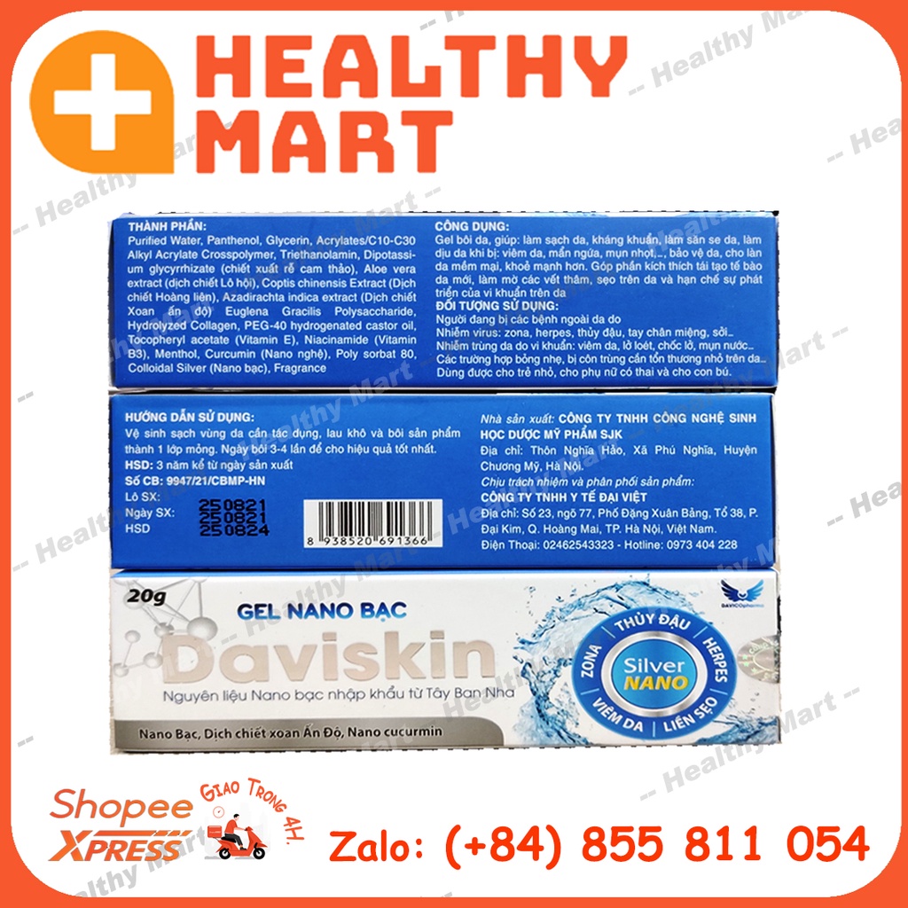 ✔️️️Gel Nano Bạc Daviskin - Nguyên liệu nhập khẩu Tây Ban Nha - SuBac làm sạch da Nano Bạc