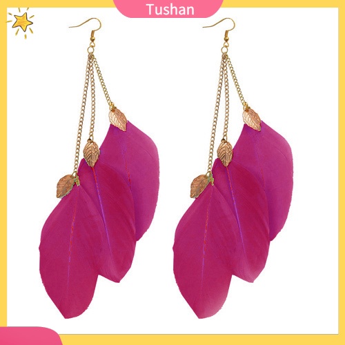 Khuyên tai dài gắn lông vũ tự làm thời trang xinh xắn cho nữ