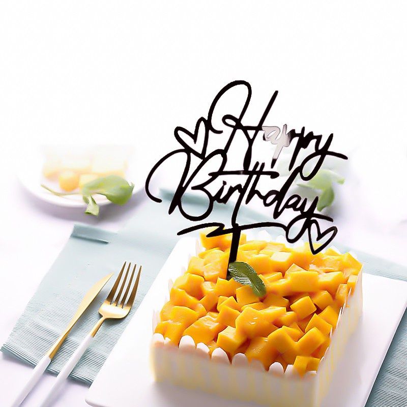 Bộ 10 Phụ Kiện Trang Trí Bánh Kem Sinh Nhật Bằng acrylic Màu Vàng/Bạc/Đen