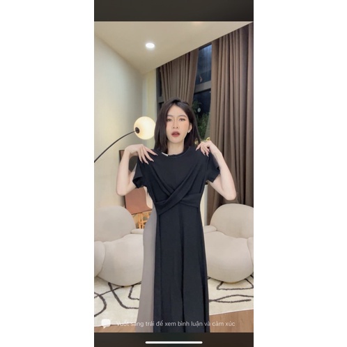 Đầm thun gân đen loại 1 xịn mịn F7 Loan Lâm