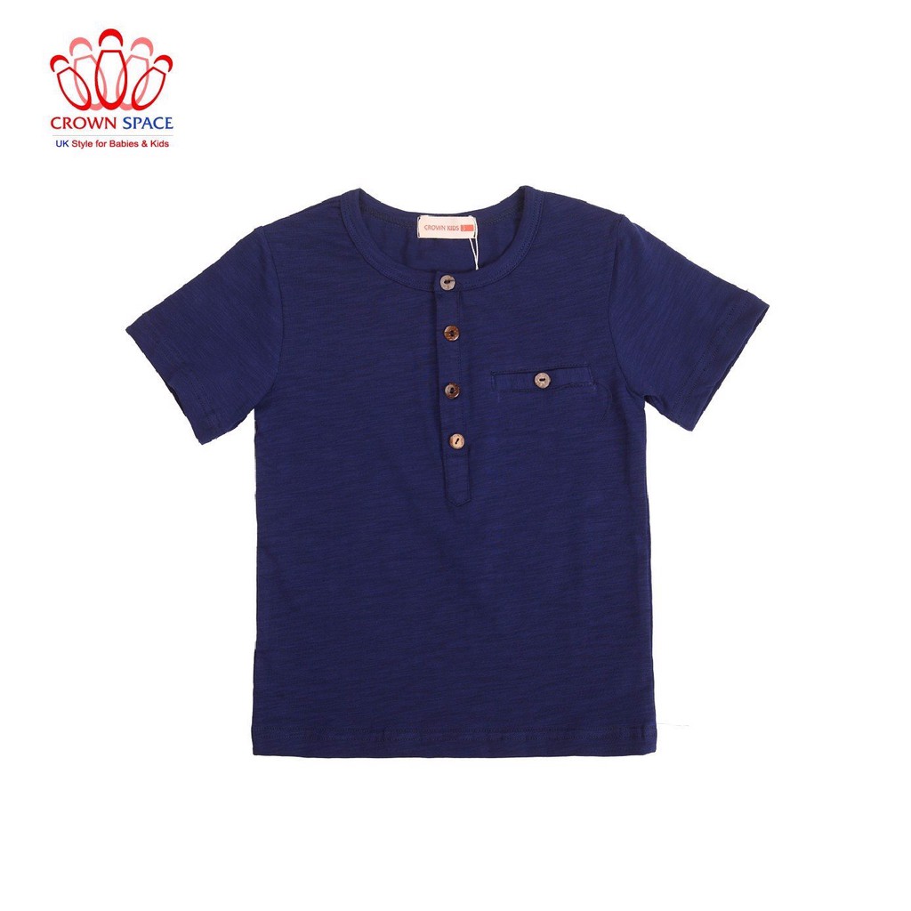 Áo sơ mi bé trai màu trắng/xanh navy/xanh dương Crown Kids Fashion T-Shirt CKBSGC2190701 cho bé 3-9 tuổi size 3-9