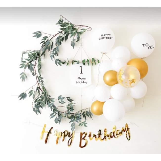 Set bong bóng trang trí sinh nhật Hàn Quốc có lá set bóng dài xoắn phụ kiện trang trí sinh nhật Happy Birthday đẹp