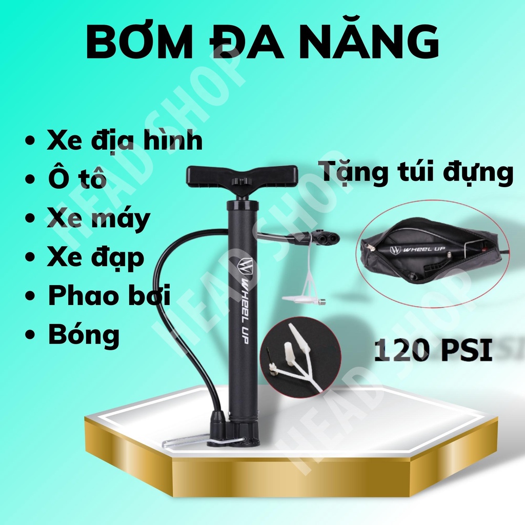 Bơm xe đạp xe máy bóng bay W3235 có đồng hồ bơm khỏe nhanh đầy hơi áp suất cao 120 psi tiện dụng HEADSHOP