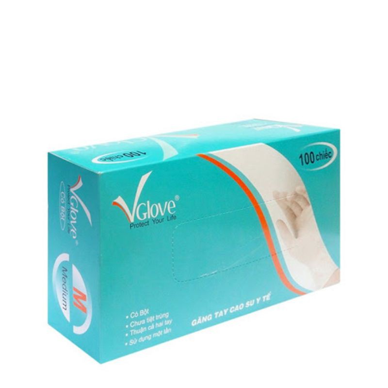 Găng tay cao su y tế có bột Vglove, hộp 100 cái