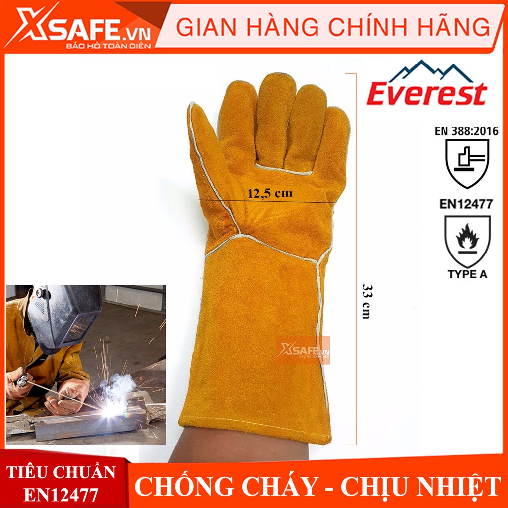 Găng tay hàn Everest EW14 Bao tay hàn da lộn, chống cháy, chịu nhiệt/tia lửa văng bắn, lớp lót chống hầm bí