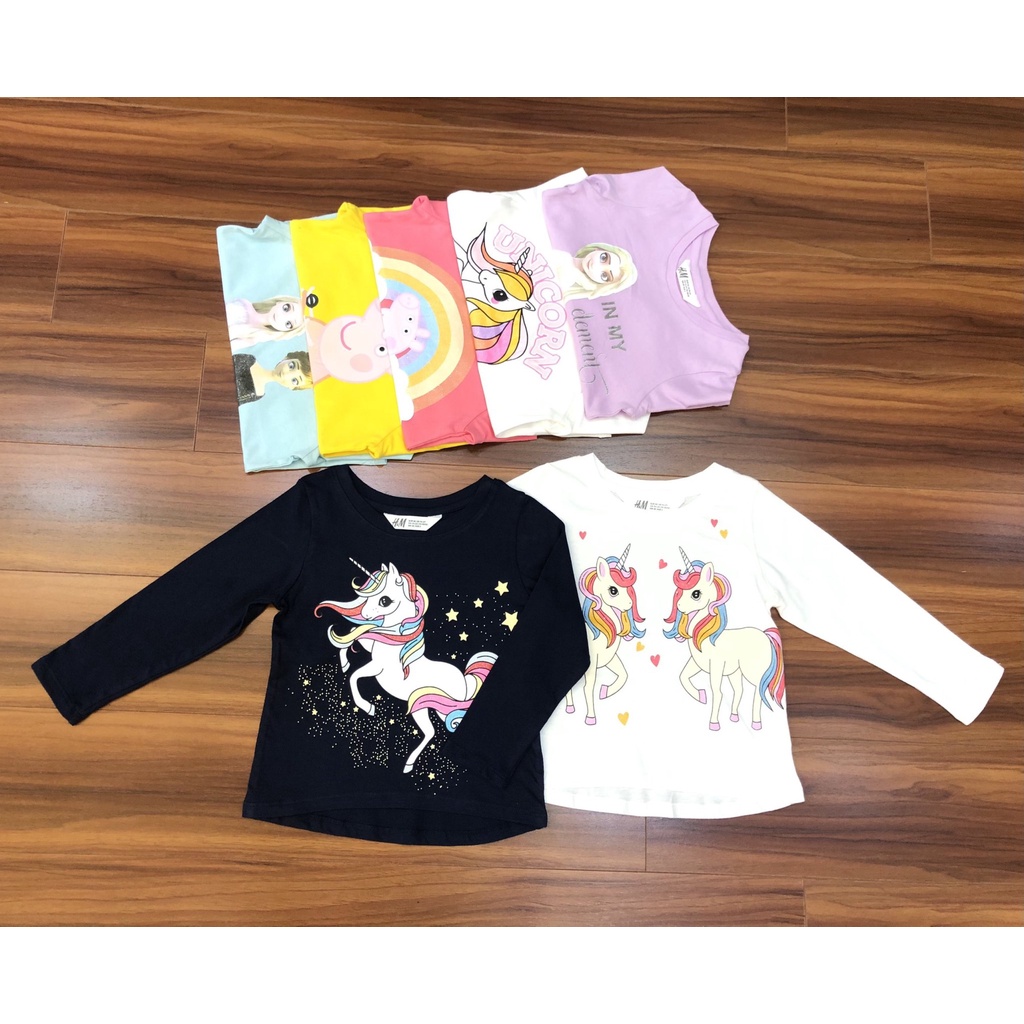 Áo HM thu đông dài tay cho bé gái, hình ngựa Pony, Elsa, Poppa; có size từ 4-10 tuổi, form to