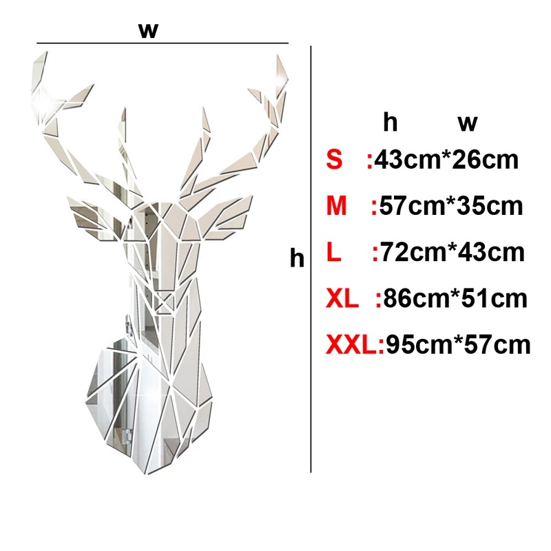 Miếng Dán Tường Trang Trí Hình Đầu Hươu 3D Tráng Gương Acrylic Thời Trang DIY