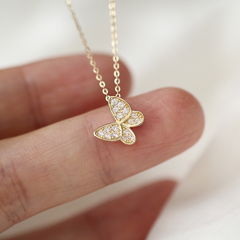 Vòng cổ Mạ Vàng 18k Mặt Hình Bướm Đính Đá Zircon Thời Trang Cho Nữ