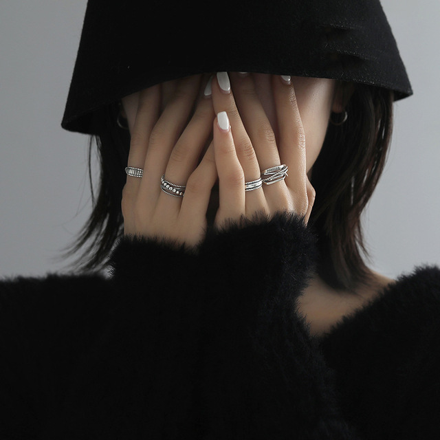 Nhẫn mạ bạc s925 nhiều lớp kiểu dáng thời trang phong cách vintage