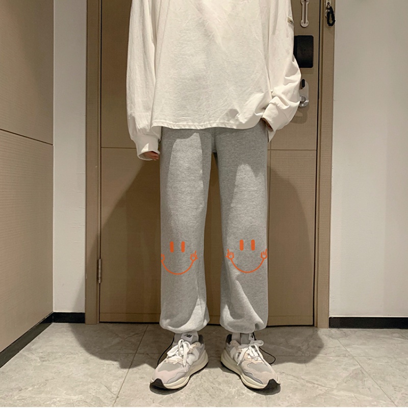 Quần dài dáng rộng in hình mặt cười đơn giản thời trang size M-8XL cho nam