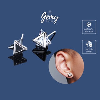 Khuyên tai nam bạc 925 Triangle mặt tam giác bọc đá độc đáo unisex (1 chiếc) | GEMY SILVER KN28