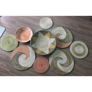 Set đĩa cói treo tường decor, trang trí nhà, quán cà phê, phòng khách