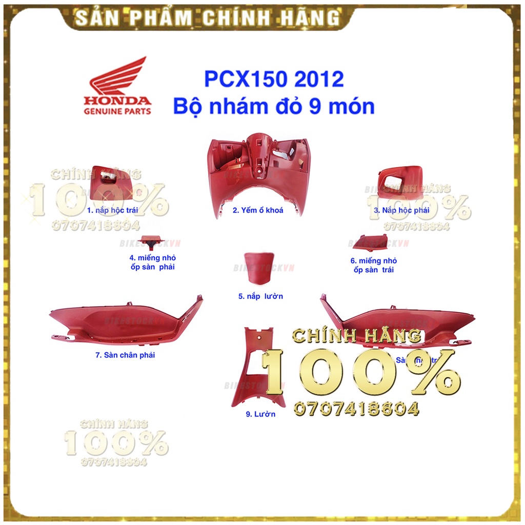 FULL BỘ NHÁM ĐỎ PCX, ĐEN 9 MÓN PCX150I 2012 |||SET NHAM DO PCX150I 2012