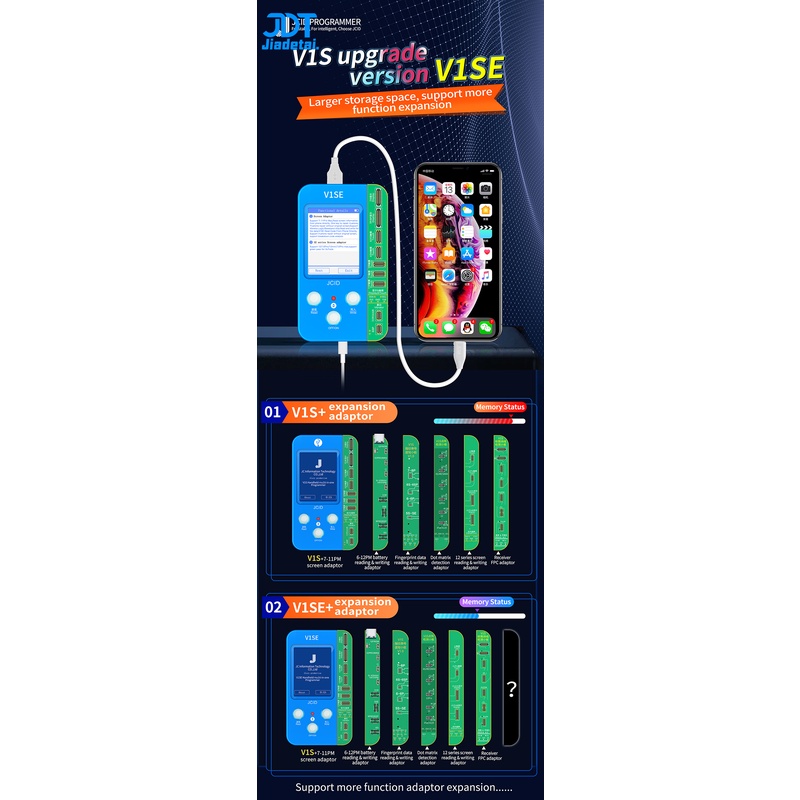 Bộ Lập Trình Pin Chống Sốc Vân Tay JC V1SE Cho Iphone iP 7 8 X XS MAX 11 ProMAX 12 13 14