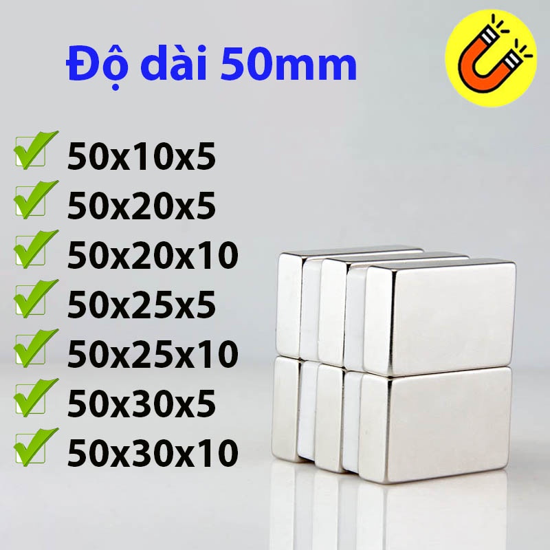 Nam châm đất hiếm hình chữ nhật nhiều kích thước lực từ N35
