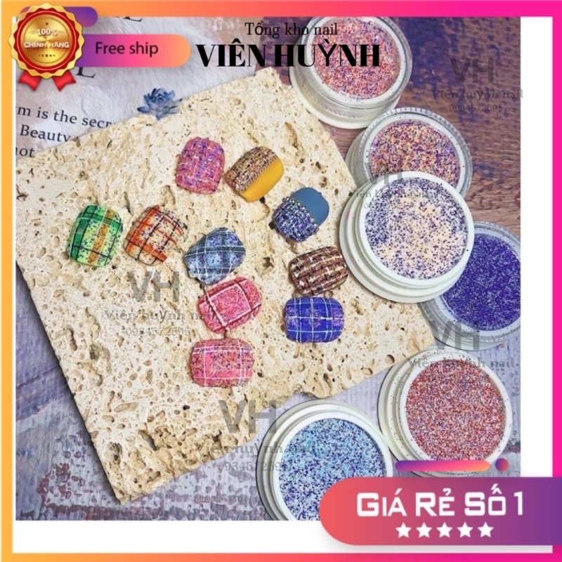 Set 6 ô nhũ dạ nail , nhũ rắc kẻ dạ mẫu mới