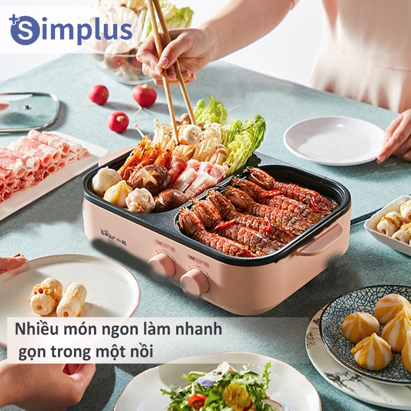 [Mã BMBAU50 giảm 10% đơn 99k] Nồi lẩu nướng điện 2 ngăn Simplus đa năng tiện lợi 2 trong 1 dùng trong gia đình ký túc xá