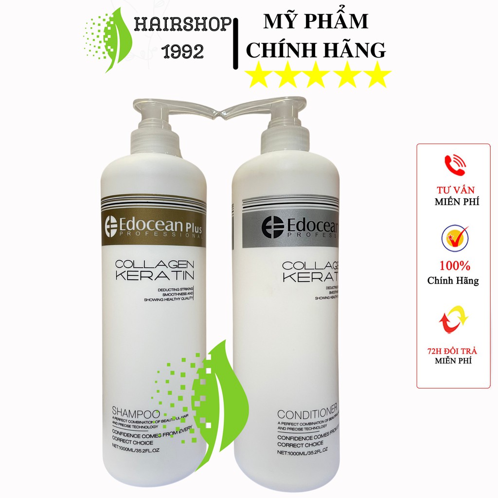 Cặp dầu gội keratin colagen EDOCEAN phục hồi tóc tái tạo cấu trúc tóc siêu mềm mượt , bộ dầu gội xả 1000ml * 2