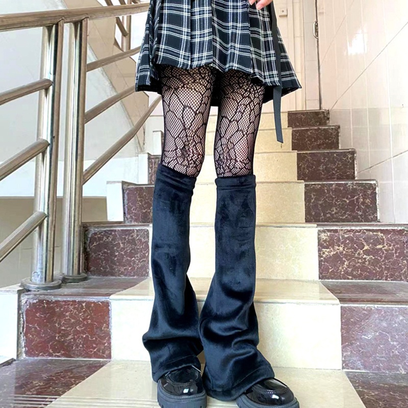Đôi vớ ống loe dài qua gối màu đen phong cách gothic thời trang cho nữ