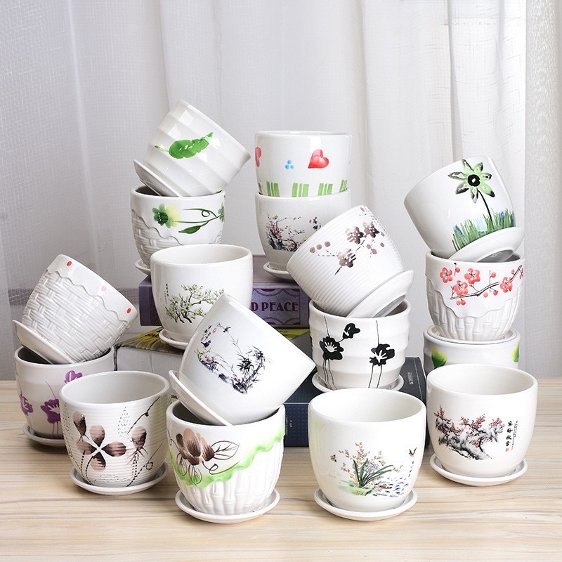 ☘Chậu sứ trồng cây để bàn 11cmx10,5cm, chậu gốm sứ cao cấp trồng cây