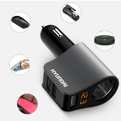 Tẩu sạc hyundai 3 cổng USB có màn hình hiển thị điện áp và một lỗ tẩu HY-10 HY10