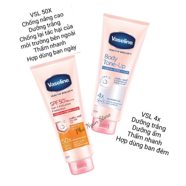 [Hàng siêu thị Thái]Cặp sữa dưỡng thể Vaseline 50x và Vaseline 4x Thái Lan dưỡng trắng da ngày và đêm