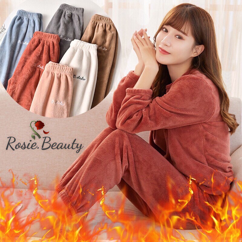 Bộ đồ ngủ lông, Bộ lông mặc nhà, quần bông nỉ giữ nhiệt bo gấu mặc nhà hàng chuẩn 500g QL/053