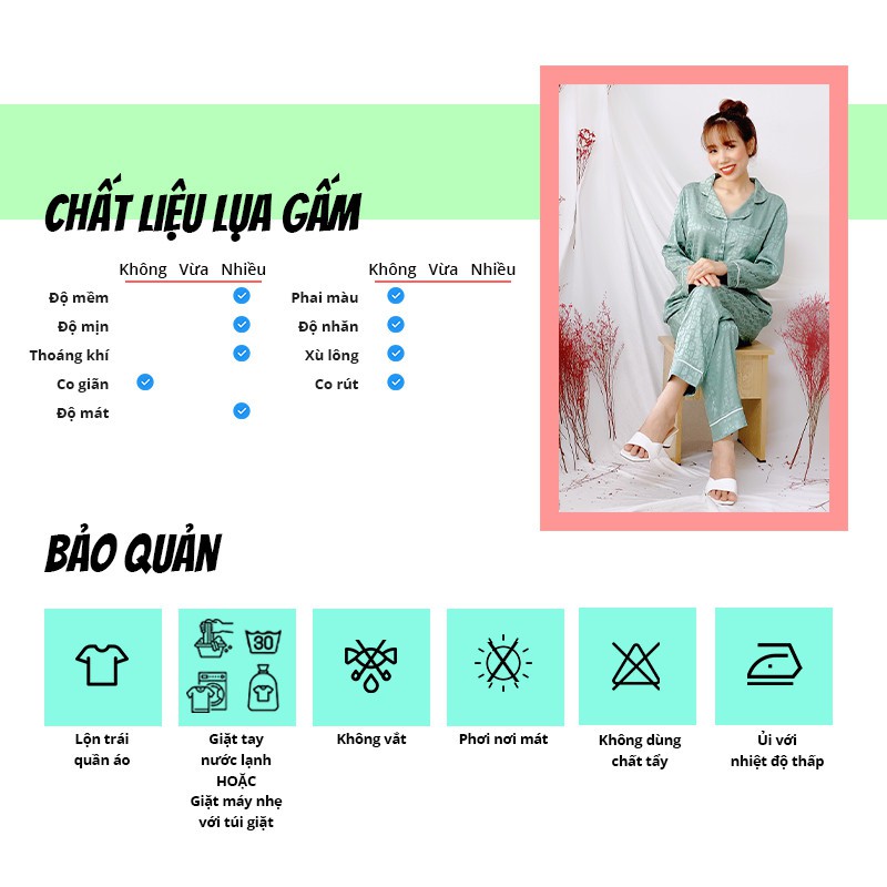 Bộ đồ ngủ pijama lụa SBORG Vải gấm sang trọng tay dài cổ chữ V, mềm mịn không gây kích ứng da có túi