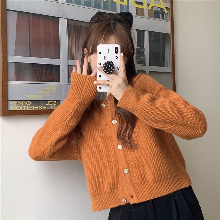 SUXI Áo khoác cardigan dệt kim dáng rộng màu trơn phong cách vintage mới thời trang