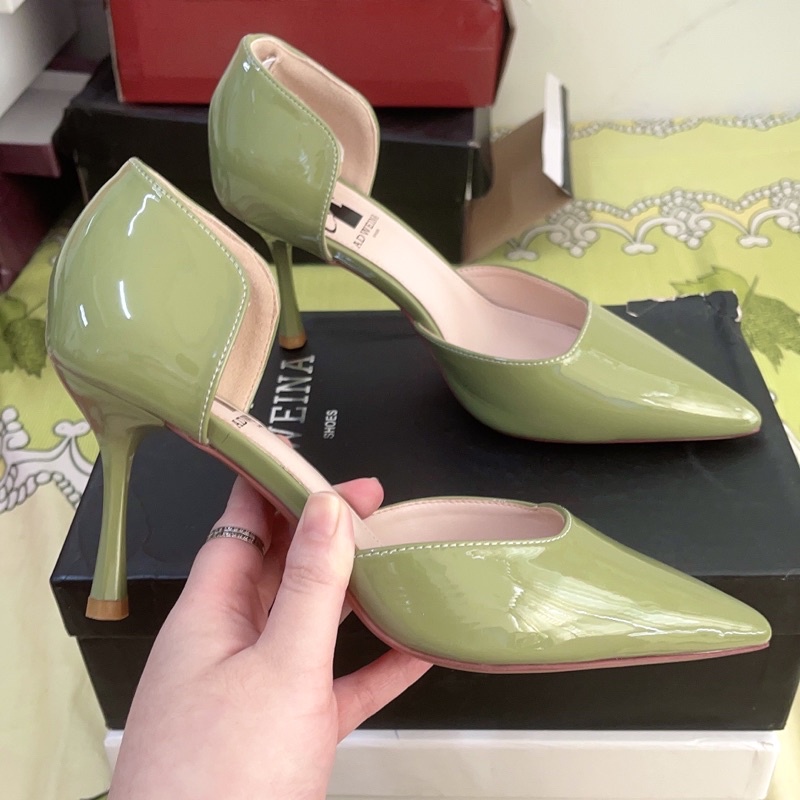 Giày cao gót xanh cốm khoét eo ADWEINA thương hiệu cao cấp nhất Quảng Châu
