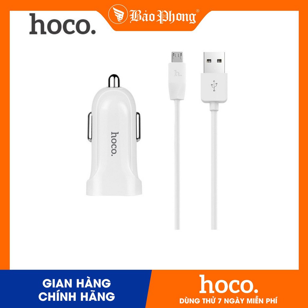 Tẩu sạc oto HOCO Z2 (ko cáp) (kèm cáp ip, Micro)