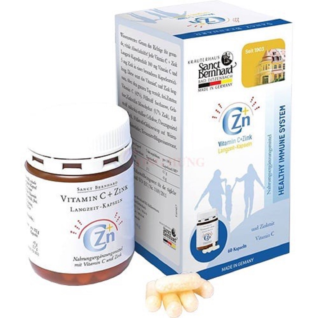 Viên uống bổ sung VITAMIN C + ZINK giúp tăng cường đề kháng, sáng da nhập khẩu Đức hộp 60 viên