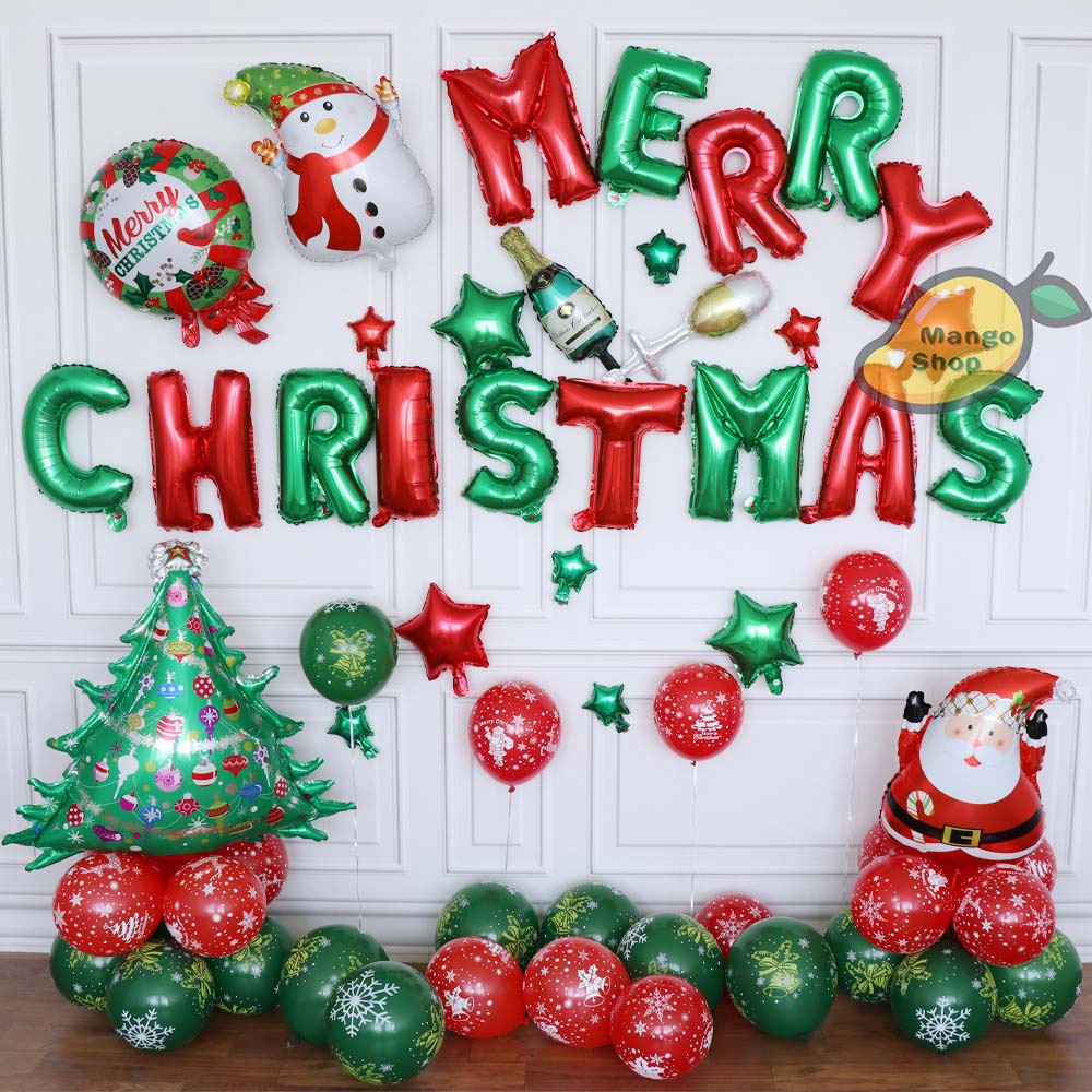 Set 50 Bong Bóng Bay Trang Trí Noel Giáng Sinh màu xanh đỏ