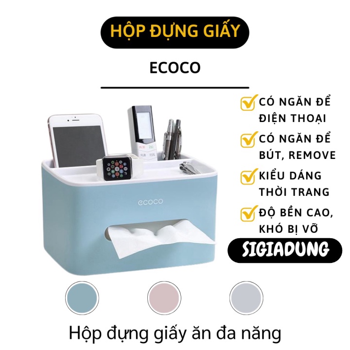 [SGD] Hộp Đựng Giấy Ăn - Hộp Đựng Khăn Giấy Ecoco Có Ngăn Để Đồ, Trang Trí Nhà 8516