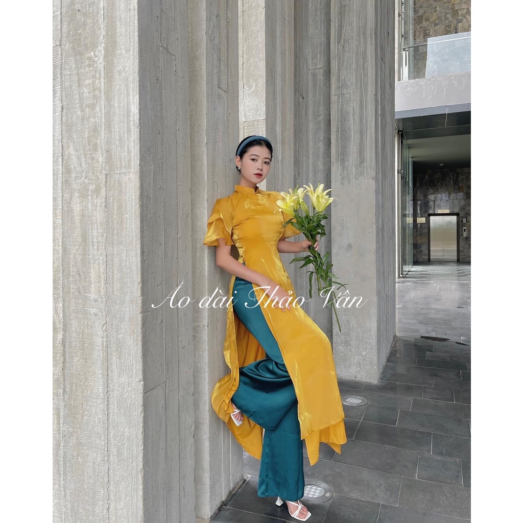 Áo dài cách tân thiết kế tay cánh tiên ba màu siêu hot-AV012