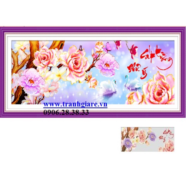 Tranh đính đá hoa cát tường 120x45cm