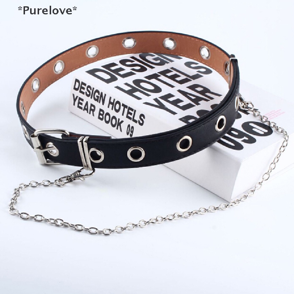 Thắt Lưng Da Màu Đen / Đen Phối Hai Khóa Cài Tùy Chỉnh Phong Cách Punk Cá Tính Cho Nữ