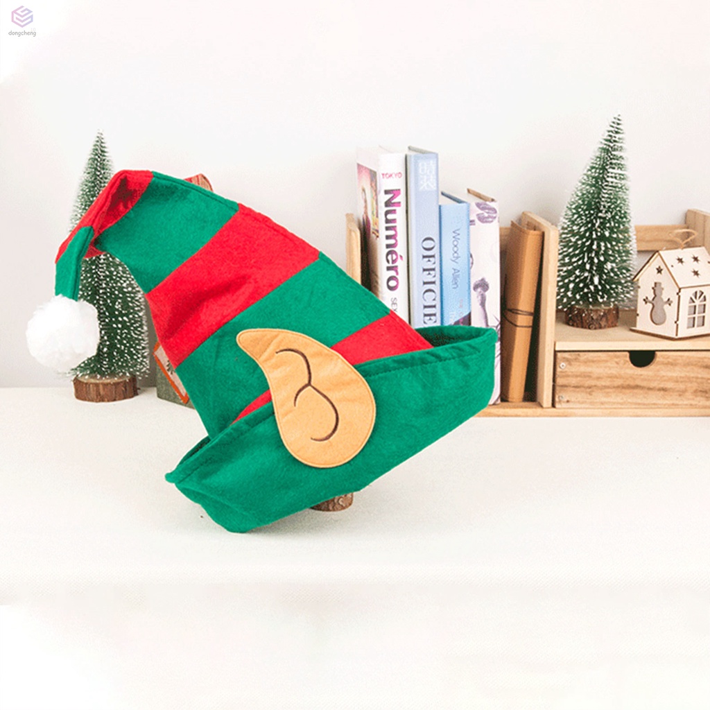 Nón Giáng Sinh Tai Yêu Tinh Màu Đỏ Và Xanh Lá Sọc Đỏ Tươi Sáng Trang Trí Tiệc Giáng Sinh