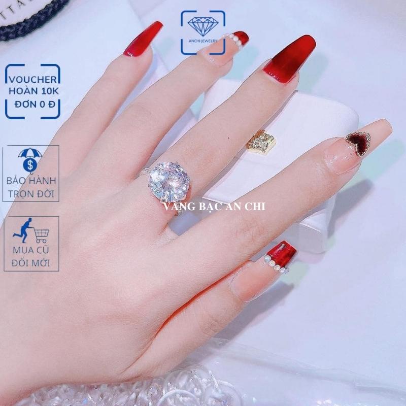 Nhẫn nữ mặt đá to 8ly , chuẩn bạc ý 925 bao sáng - anchi jewelry