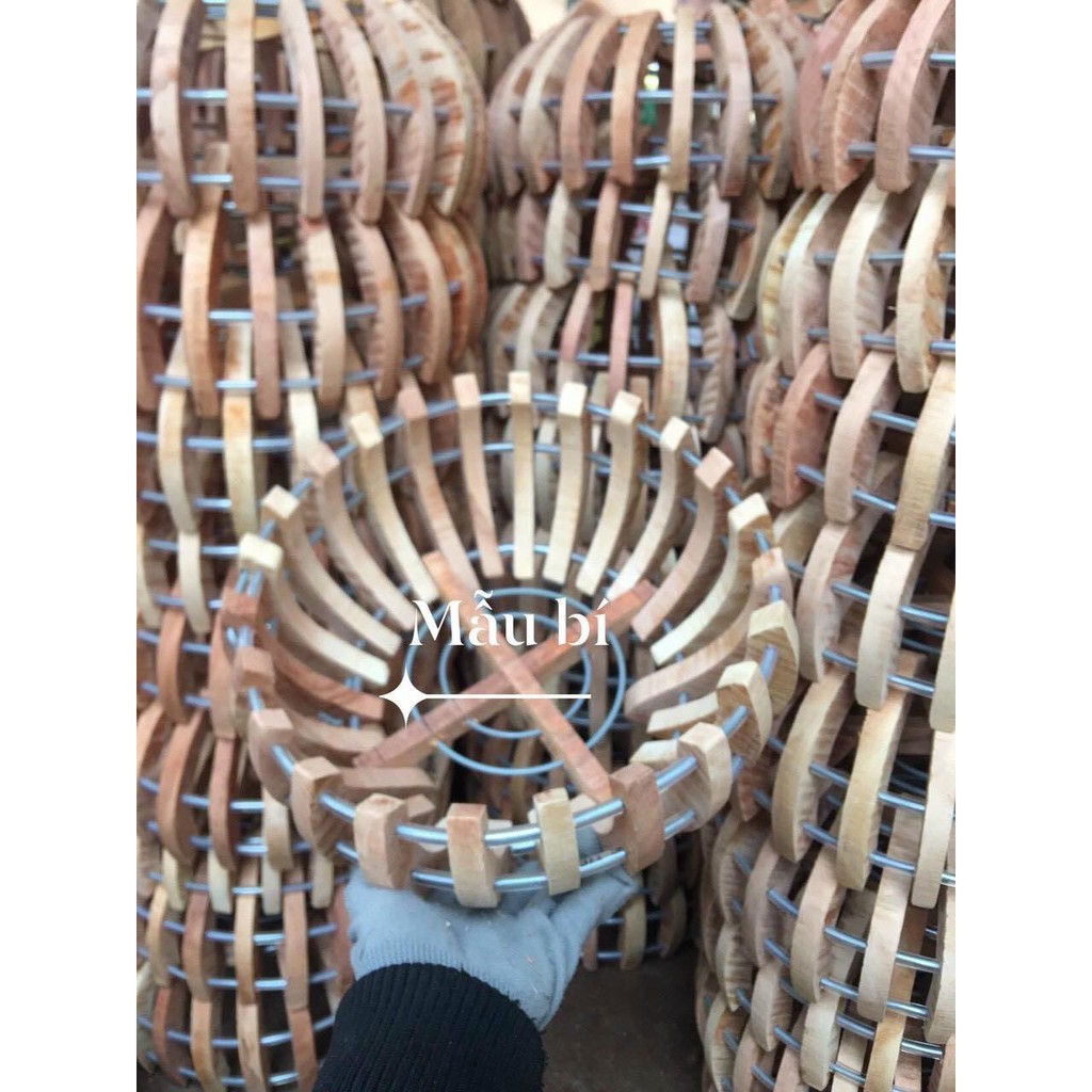 Chậu gỗ (giỏ gỗ) trồng lan kiểu Bí Size 25 (gỗ nhãn) - tặng lưới lót chậu, móc treo