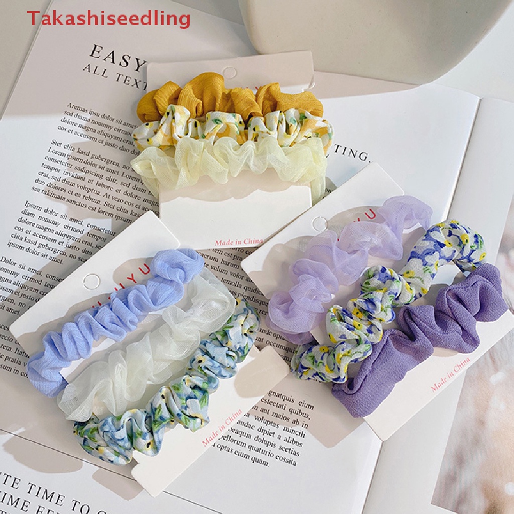 Bộ 3 dây buộc tóc vải lụa họa tiết dễ thương thời trang dành cho nữ