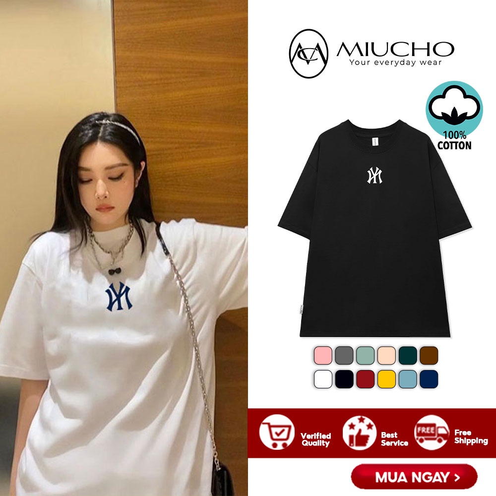 [Mã BTERT6 giảm đến 30k đơn 150k] Áo phông mlb nữ form rộng tay lỡ unisex chất vải cotton AT120 Miucho in logo | BigBuy360 - bigbuy360.vn