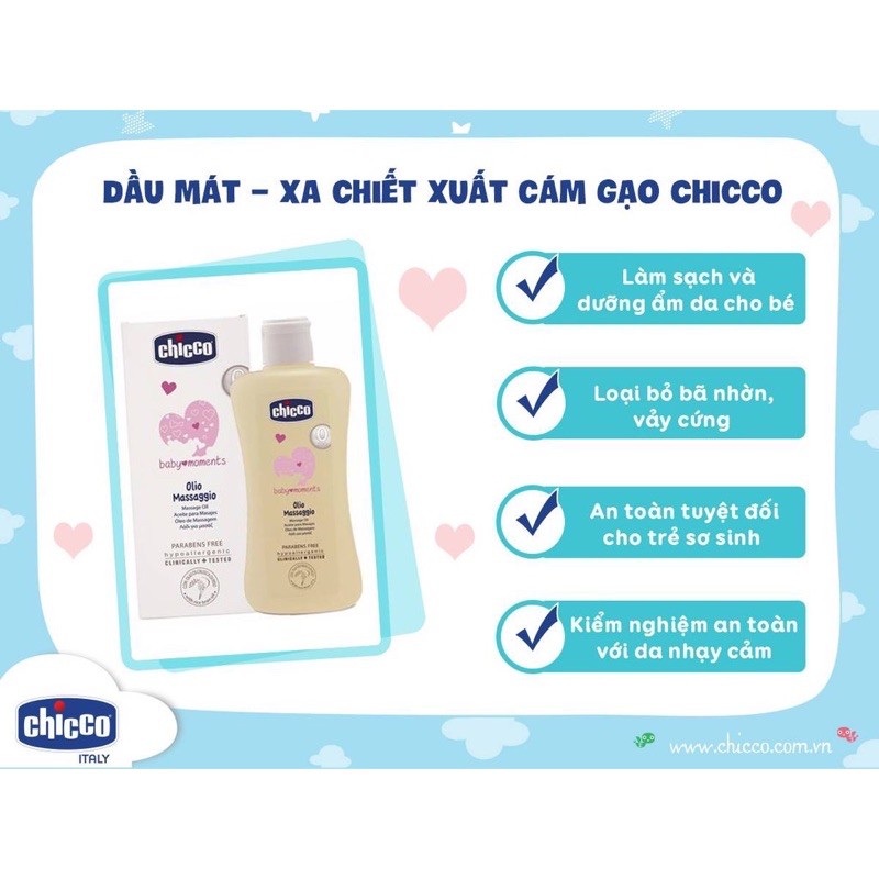 Dầu Mát Xa Chiết Xuất Cám Gạo CHICCO 200ml Chính Hãng Nhập Khẩu Ý