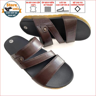 Dép Da Nam Quai Ngang, Dép Nam Da Bò Thật 100% Thời Trang Cao Cấp