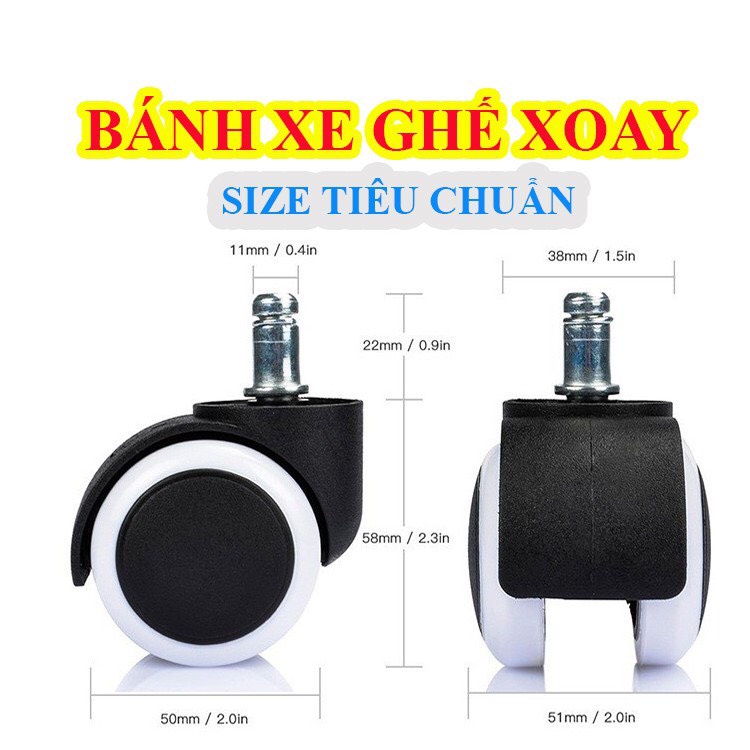 Bánh xe ghế xoay - Phù hợp mọi loại chân ghế văn phòng - Ghế game - Ghế gaming - Xoay 360 độ