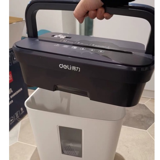 Máy hủy giấy, tài liệu Deli đẩy giấy tự động 12l, tốc hủy giấy nhanh độ bền cao dùng cho văn phòng, trường học, gia đình