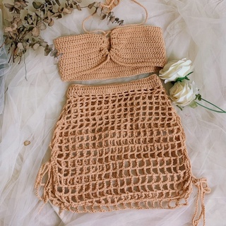 Set Váy Lưới Crochet Bralette - Áo Croptop Len Móc - xanhlanhes