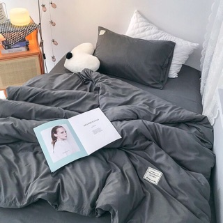 Bộ Chăn Ga Gối Cotton TiCi Mẫu Ghi Đậm Trơn