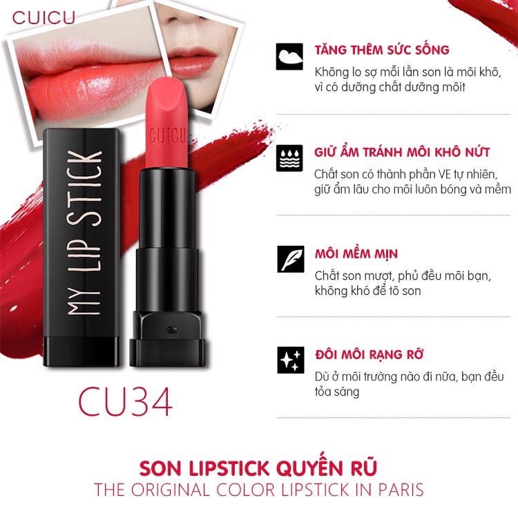 Son CUICU Lipstick quyến rũ (CU34) ( date ngắn - 11 màu)